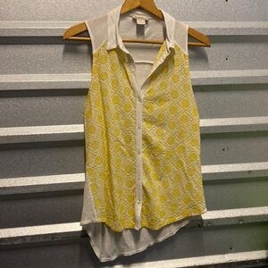 Lucky Brand yellow‎ and white eyelet and knit button front sleeveless tunic tank